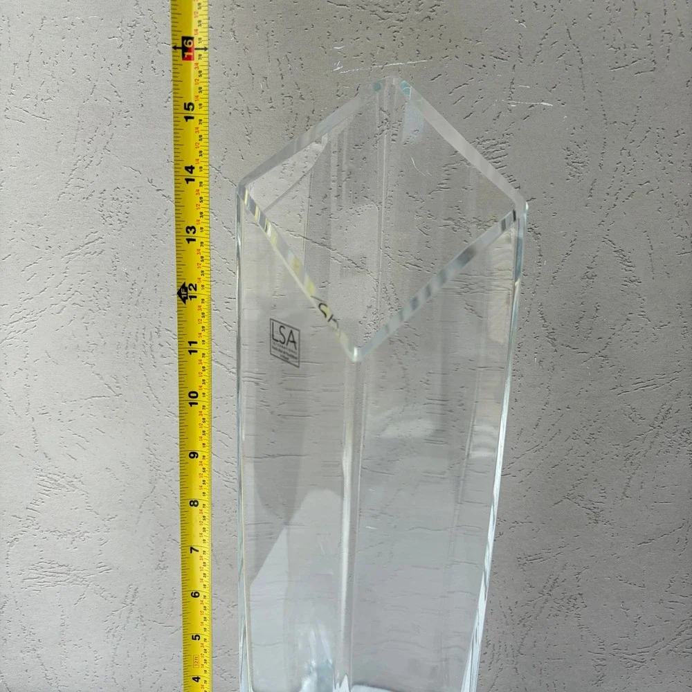 LSA International Handblown Clear Glass Square Vase 15.5 Inch Tall Geometric